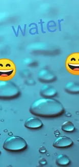 Blue water droplets with smiling emojis wallpaper.