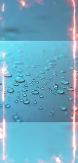 Vibrant neon wallpaper with water droplets on an aqua blue background.