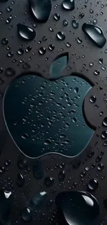 Black Apple logo wallpaper with water droplets