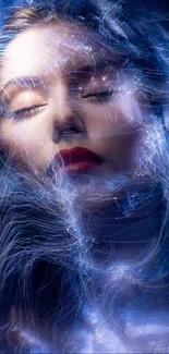 Surreal portrait of a woman with abstract light trails