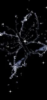 Abstract butterfly formed by water on a black background.