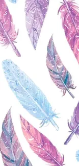 Watercolor feather pattern in pastel colors for elegant mobile wallpaper.