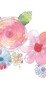 Watercolor floral art with colorful blooms on light background.