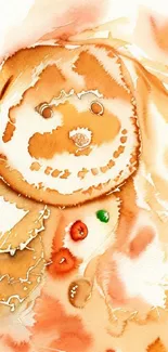 Watercolor gingerbread man illustration with earthy and festive tones.