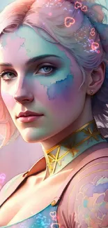 Dreamy watercolor portrait with pastel hues of a fantasy style character.