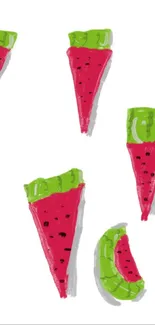 Colorful watermelon slices on a white background wallpaper.