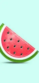 A playful watermelon slice on a mint green background.