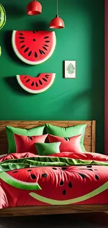 Watermelon themed bedroom with colorful decor.