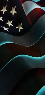 Abstract American flag with dynamic starry waves.