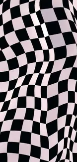 Wavy black and white checkered pattern wallpaper for mobile screens.