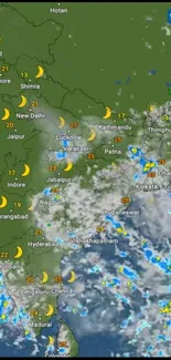 Weather map wallpaper showing India and regional data.