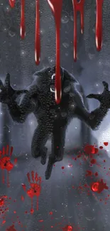 Dark werewolf wallpaper with blood drips and handprints.