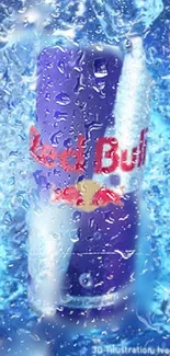 Energy drink can in blue water splash mobile wallpaper.