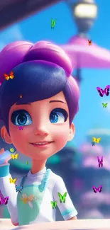 Whimsical animated girl with vibrant colors in a dreamy setting wallpaper.