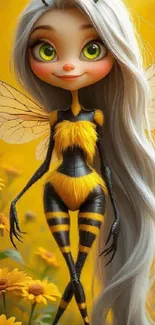 Whimsical bee fairy with flowers.