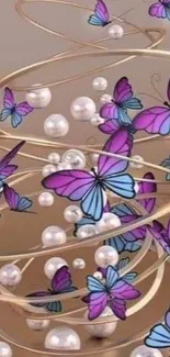 Vibrant butterflies and pearls in a spiral.