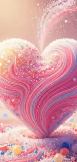 Whimsical candy heart with pink swirls and sugary textures.