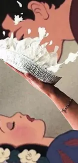 Cartoon characters in a pie prank scene.