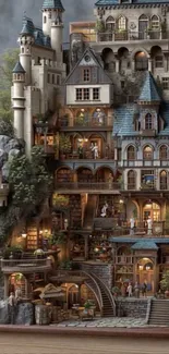 Whimsical castle bookshelf with intricate design.