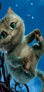 Fantasy cat with blue eyes on a sky background wallpaper.