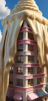 Building shaped like a giant cupcake with frosting.