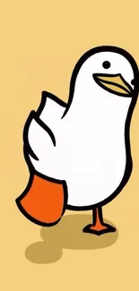 Illustrated whimsical duck on beige background.