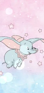 Cute pastel elephant wallpaper with stars.