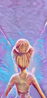 Whimsical fairy fantasy wallpaper with pastel colors and luminous wings.