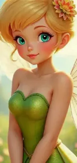Enchanting fairy with green dress wallpaper.