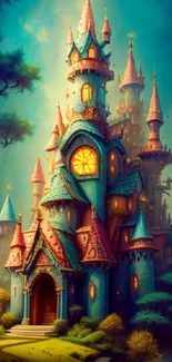 Whimsical fantasy castle in enchanted forest, perfect for mobile wallpaper.