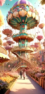 Whimsical fantasy garden wallpaper with vibrant colors and dreamy atmosphere.