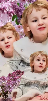 Whimsical child's portrait with lilac blooms background