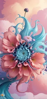 Whimsical floral fantasy wallpaper with pastel hues and dynamic swirls.