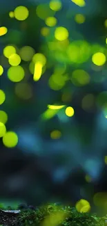 Cartoon character in a forest with glowing fireflies in the background.