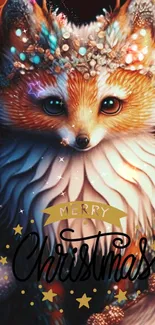 Festive fox with Christmas decorations on a whimsical mobile wallpaper.