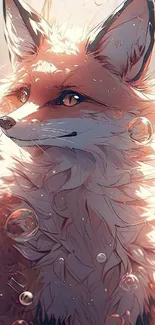 Whimsical fox with bubbles in a fantasy setting.