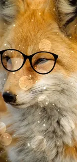 Whimsical fox with glasses and golden bokeh.