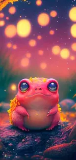 Enchanting pink frog in a magical fantasy setting.