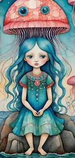 Fantasy art of girl with jellyfish.