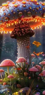 Fantasy mushroom scene with vibrant colors and magical glow.