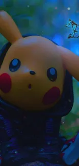 Pikachu with butterflies in a magical forest setting.