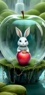 Rabbit inside glass sphere with apple