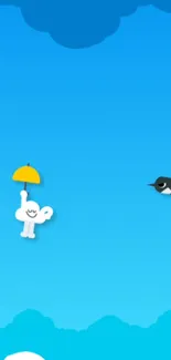 Cartoon cloud with umbrella in blue sky wallpaper.