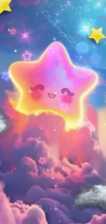 Whimsical star and clouds mobile wallpaper.