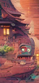 Whimsical steampunk house art with vibrant colors and intricate details.