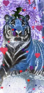 Whimsical fantasy tiger with vibrant colors and magical elements on a phone wallpaper.