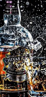 Chivas Regal bottle with dramatic splash effect, perfect for mobile wallpaper.