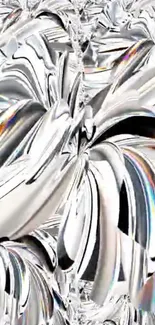 Abstract silver swirl design with dynamic metallic textures.