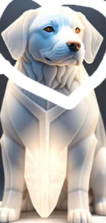 White dog statue with heart design, perfect for mobile wallpaper.