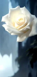 Mystical white rose in foggy background wallpaper.